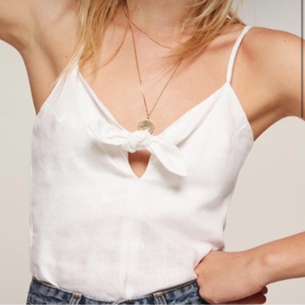 Reformation White Mango Linen Tie Front Top - Medium